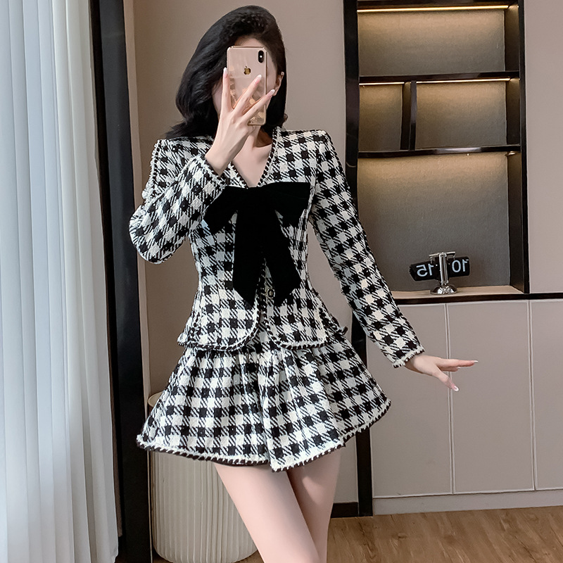 Two-Piece Plaid Top and Skirt Set