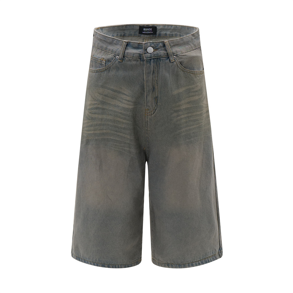 Men's Washed Denim Five-Point Trousers