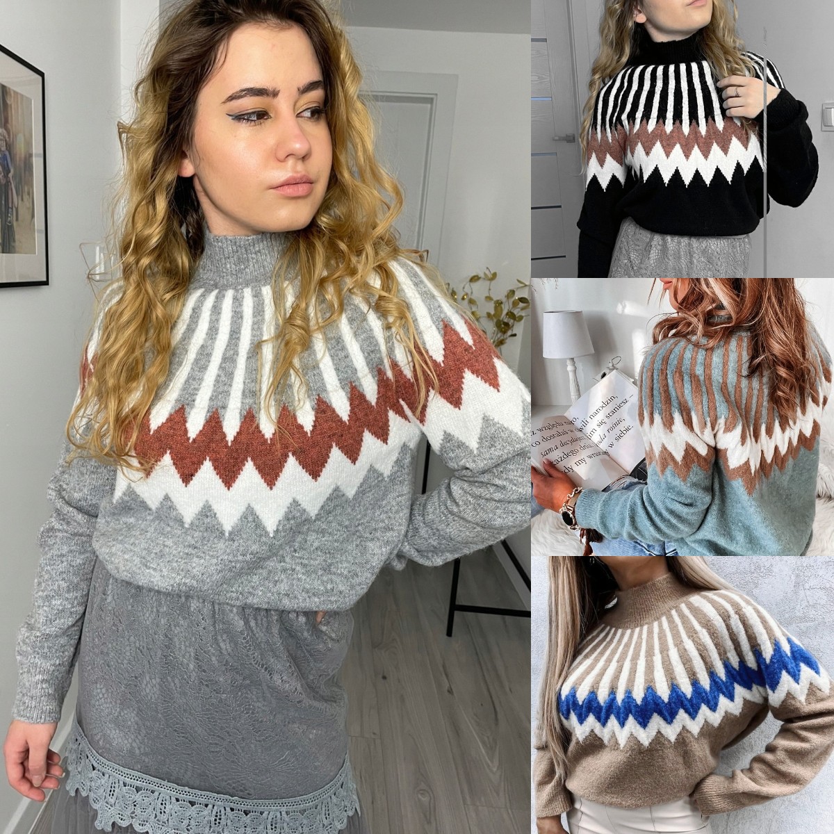 New ethnic-style casual loose-fit knit sweater