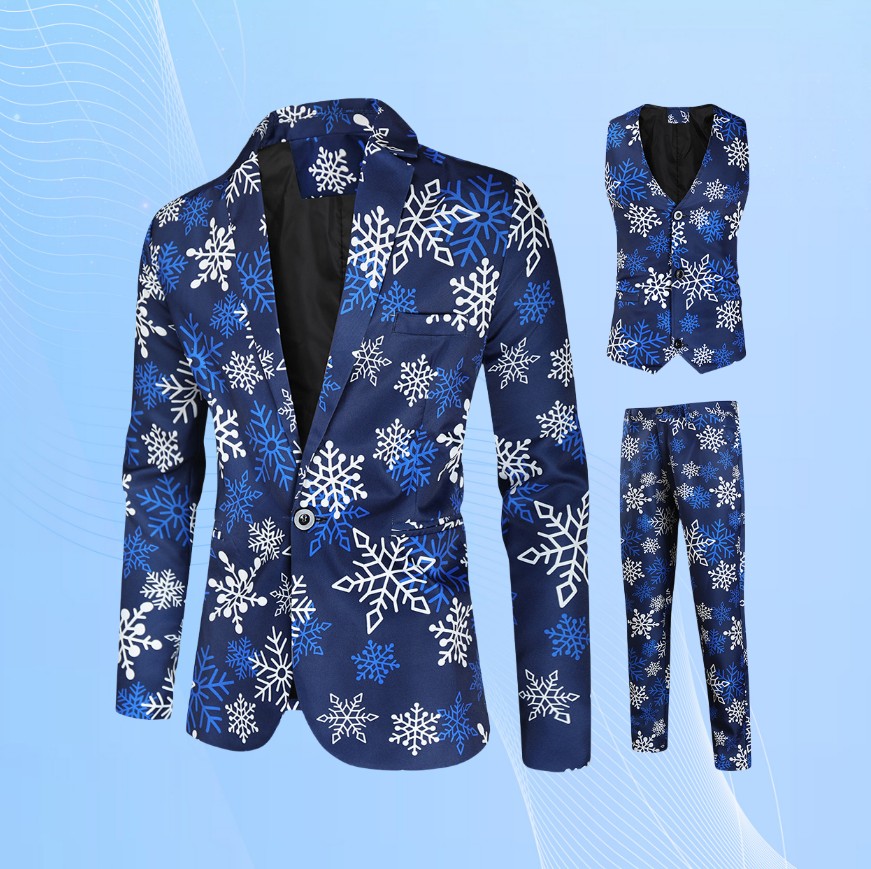 Men's Casual Printed Vest and Trouser Suit