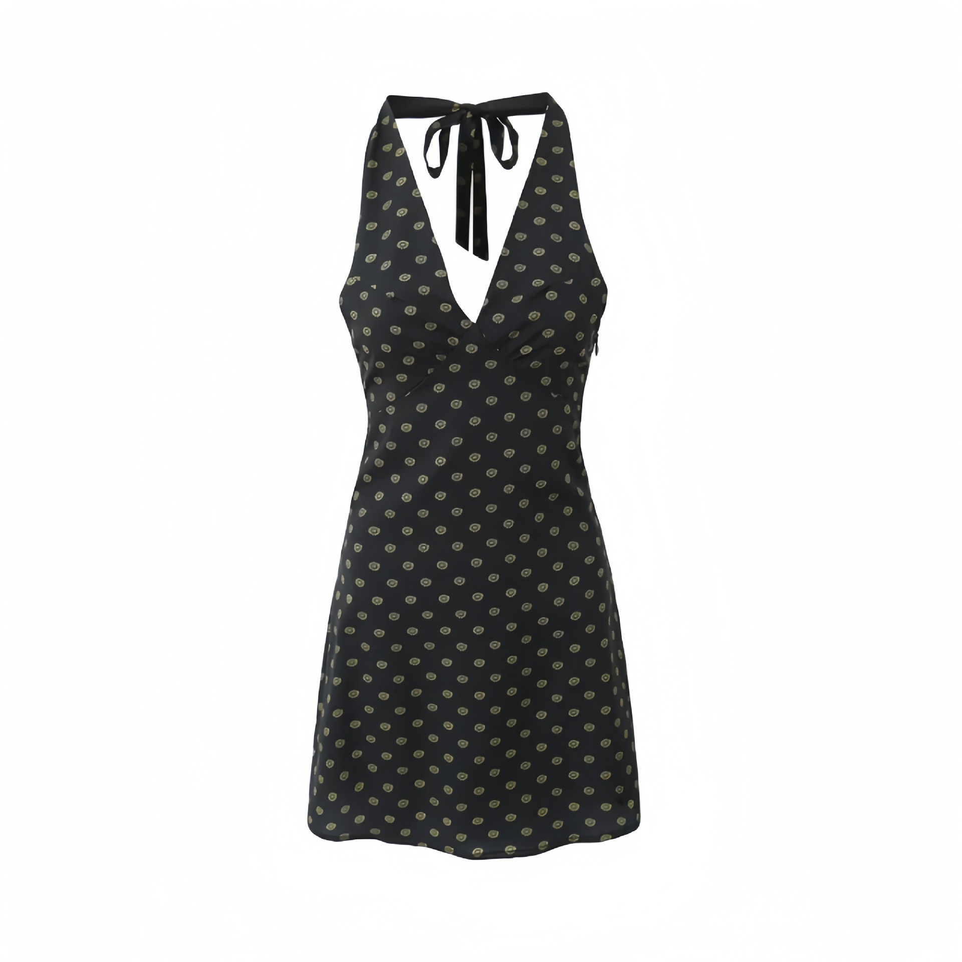 Niche V-Neck Halter Lace-Print Slim Mini Dress