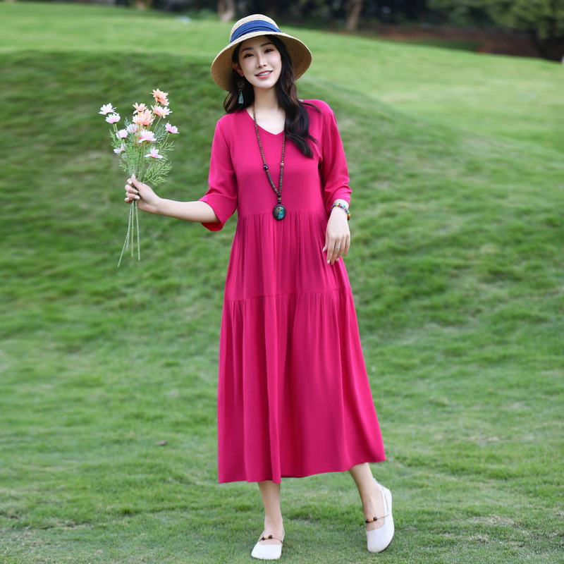 Stylish Thin Summer Noil Poplin Beach Dress