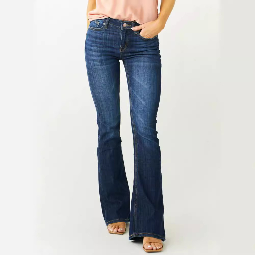 Women's Mid-waist Slim-fit Stretch Flared Jeans