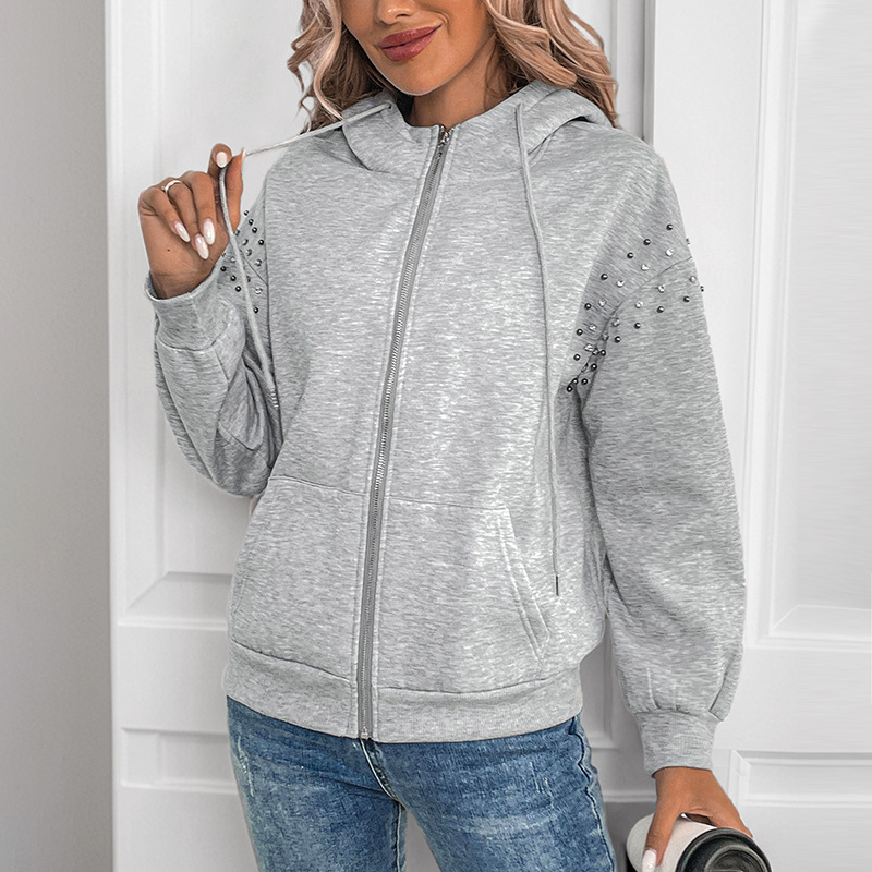 Women's Hooded Long-Sleeve Sweater with Rivets