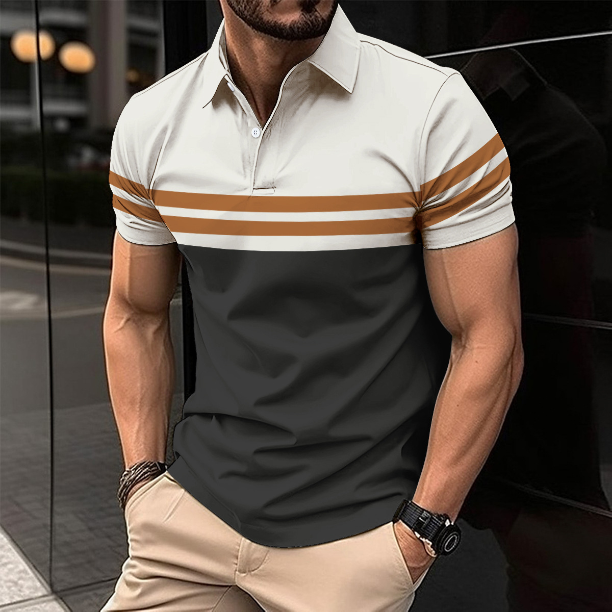 Men's Striped Casual Polo Shirt