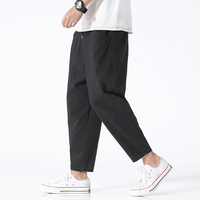Casual Loose Cotton Linen Cropped Harem Pants 2