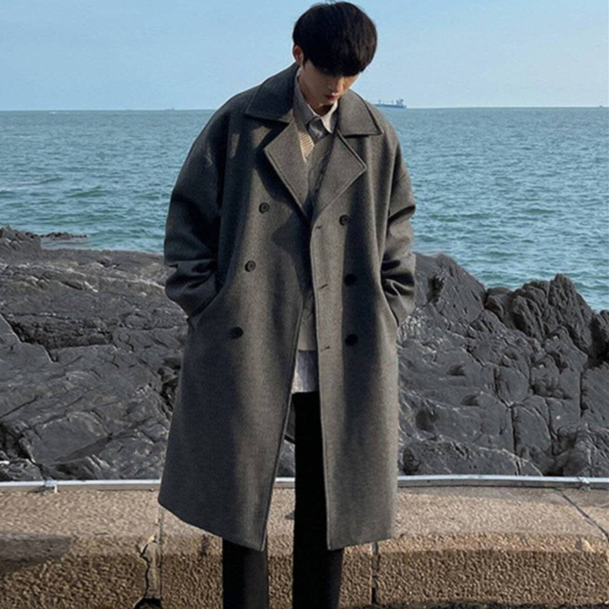 Winter Wool Men's Double-Breasted Long Coat