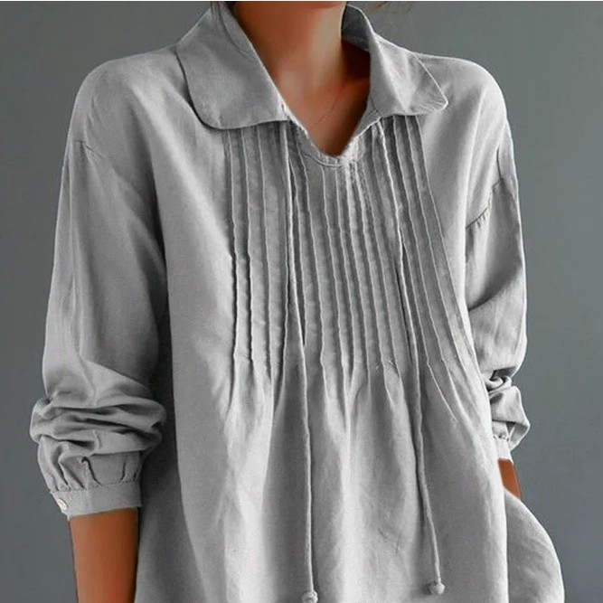 Loose Cotton and Linen Pleated Lapel Shirt