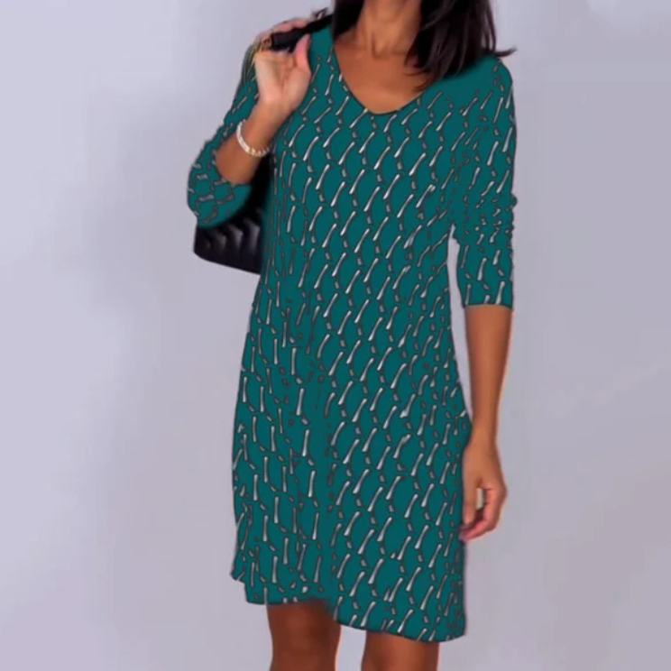 Geometric Print Long-Sleeve Dress