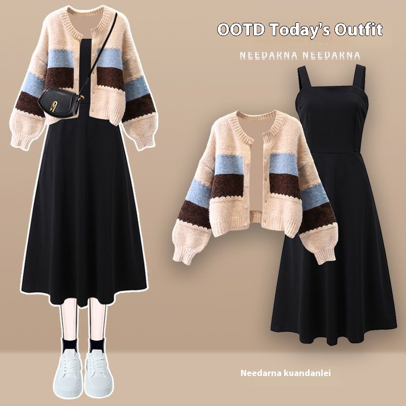 Women's Two-Piece Set with Bow Detail and Knitted Sweater