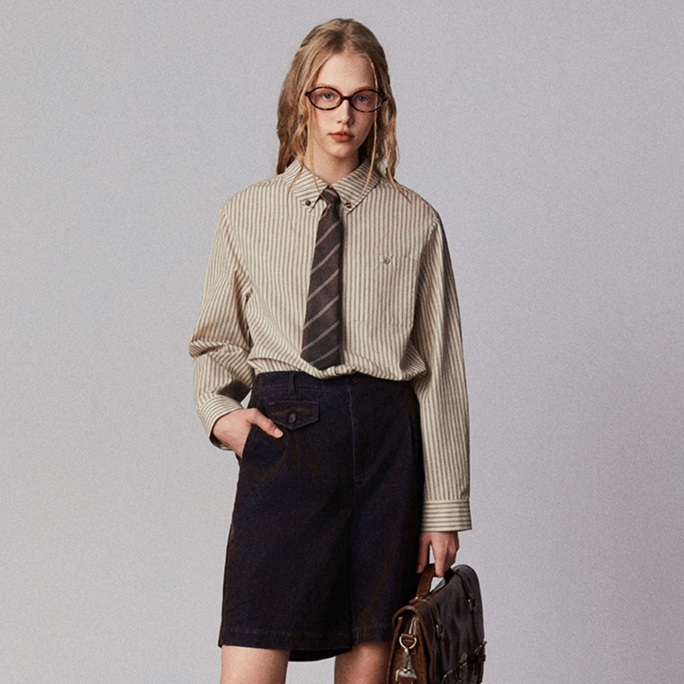 American Retro Embroidered Striped Lapel Shirt for Women