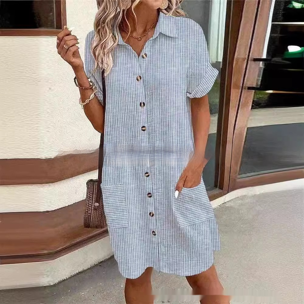 European-American Style Pocket Shirt Dress